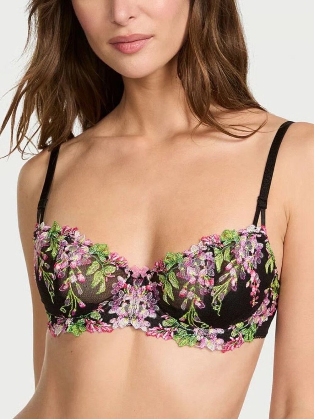 Victoria’s Secret Black Floral Embroidered Bra & Thong Set | Sexy Lace Lingerie - Picture 2 of 10